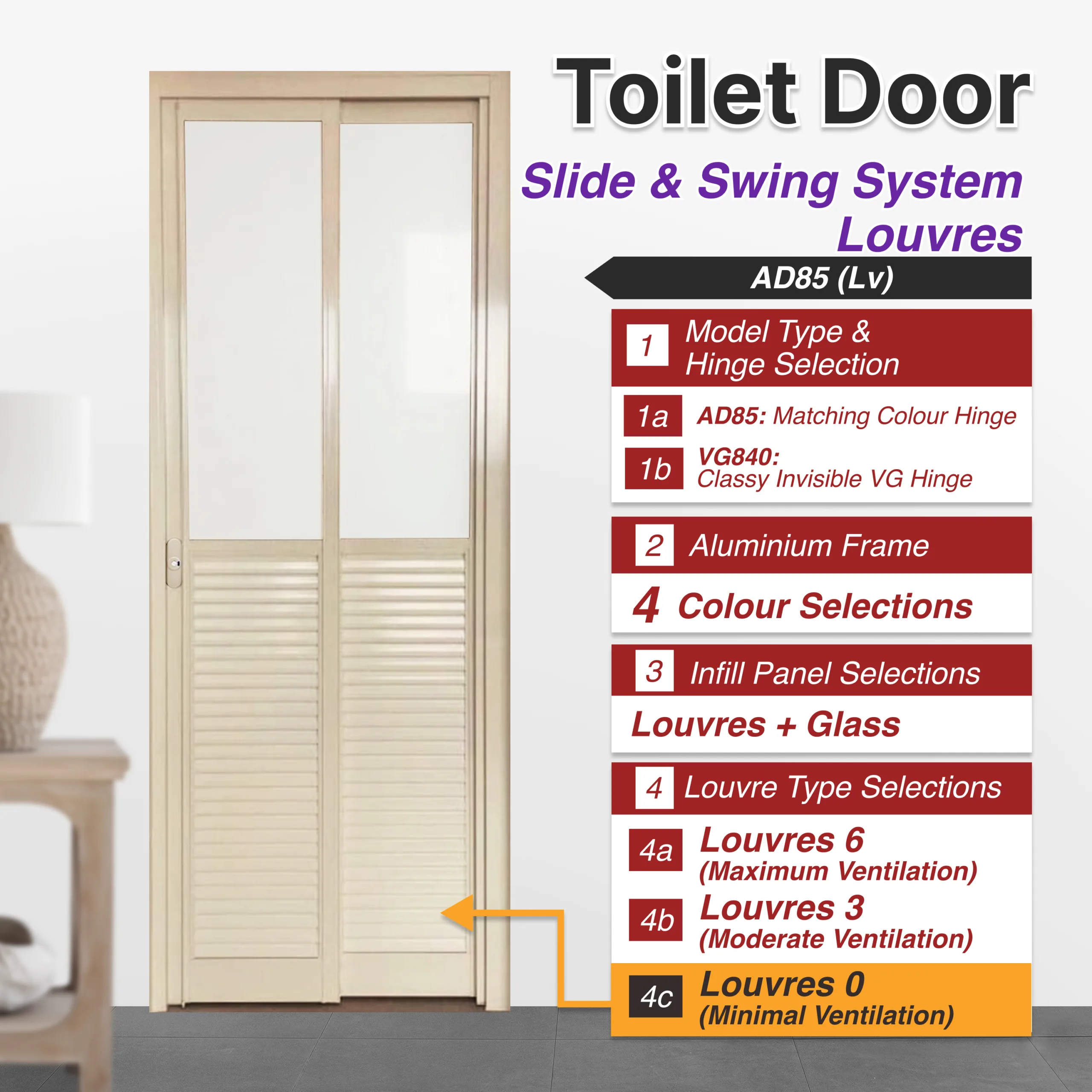 AD85 Off White Slide & Swing Door with No Design AD85 Off White 2 Panel Slide & Swing Door featuring a marble-like glassy material with no visible design