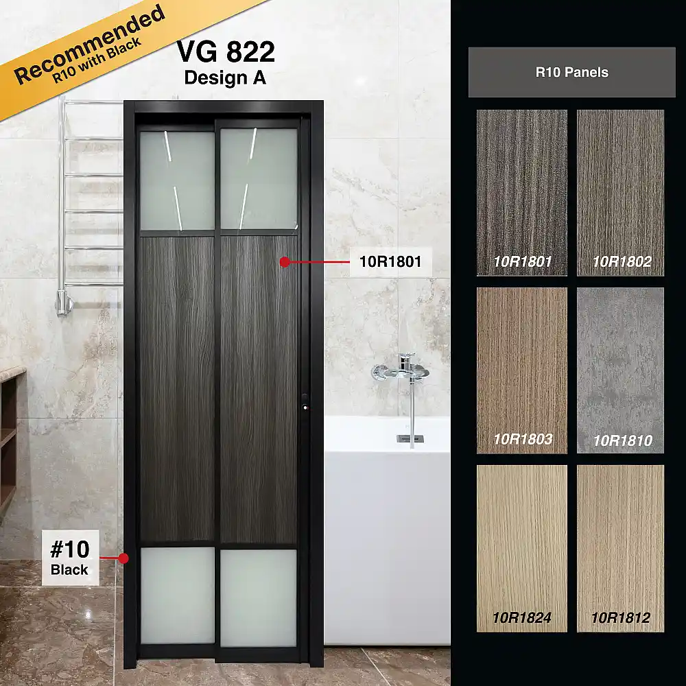 Black Slide & Swing Door 4.0 10R for Bathroom Classy - Slide and Swing Toilet Door - Design A - Black - R10 Panel