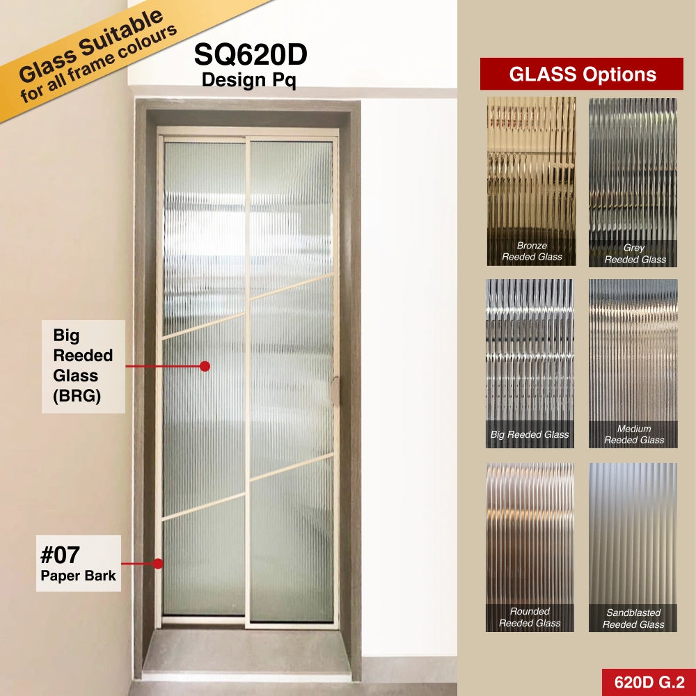 Paper Bark Slide & Swing Door 5.0 Big Reeded Glass for Bathroom Paper Bark Pd door 5.0 (SQ620D), Slide & Swing System Slide & Swing Door 5.0 Design Pq Big Reeded Glass for Bathroom