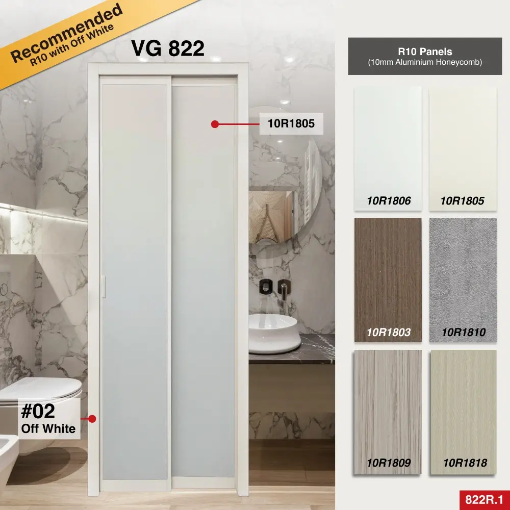 #02 Off White Slide & Swing Door 4.0 10R1805 for Bathroom #02 Off White Pd Door 4.0 (VG822), Slide & Swing System Slide & Swing Door 4.0 Design O 10R 1805, A white leather-like textured thick waterproof aluminium honeycomb panel for Bathroom