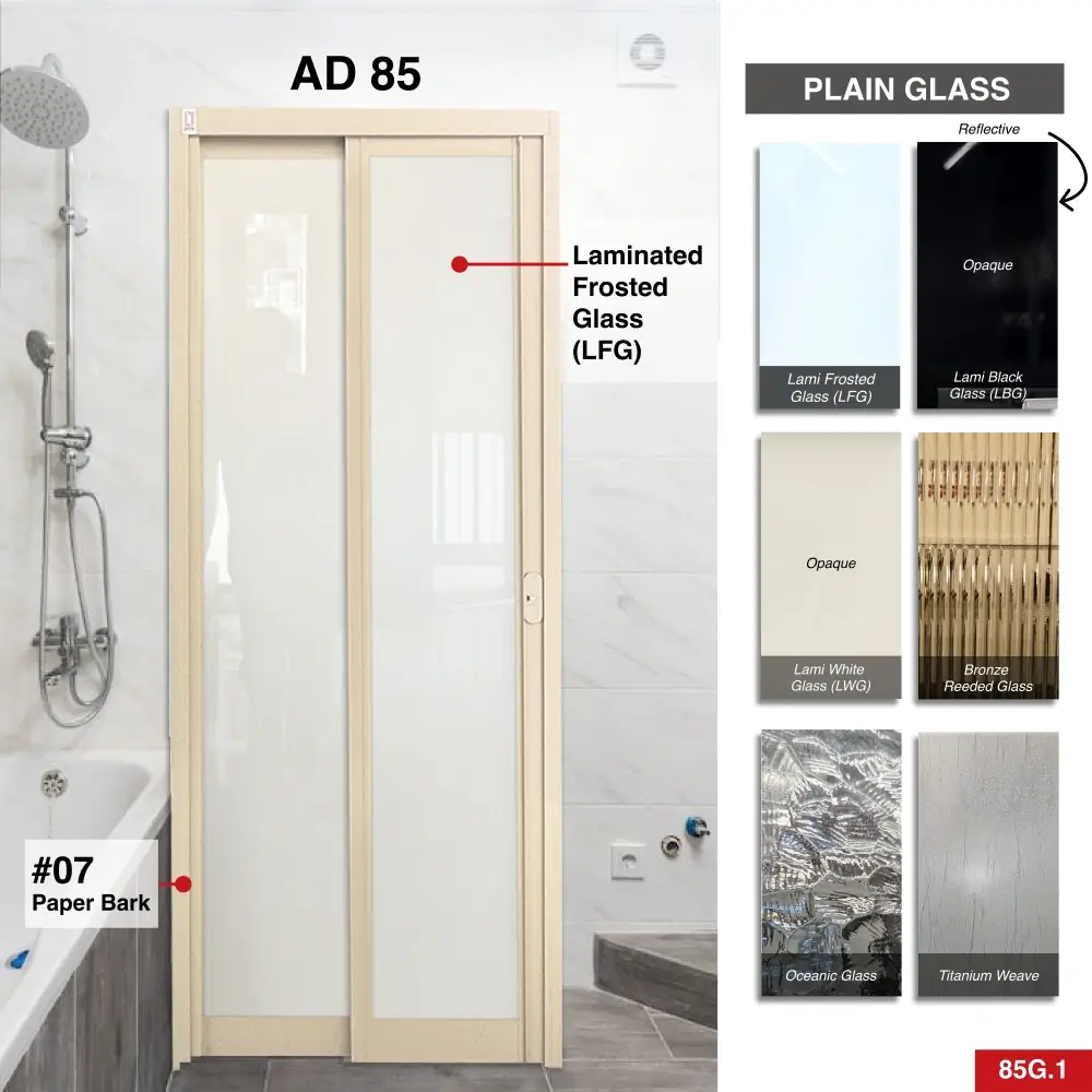 Paper Bark Slide & Swing Door 3.0 Laminated Frosted Glass for Bathroom Paper Bark AD85 Slide & Swing Door 3.0 Design O Laminated Frosted Glass for Bathroom