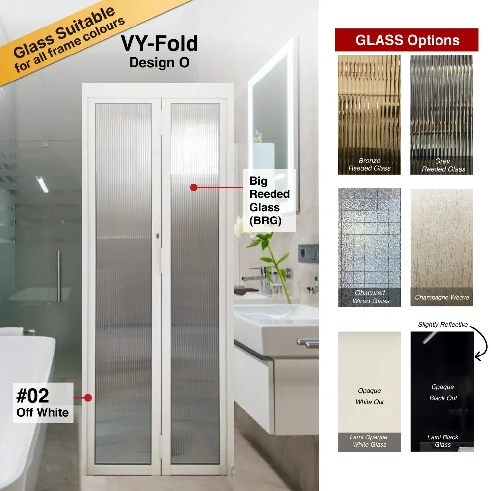 Off White 2 Panel Aluminium Folding Door (Bifold System) with Aluminium Panels Off White 2 Panel Aluminium Folding Door (Bifold System) with Recommended Aluminium Panels Colour Selection