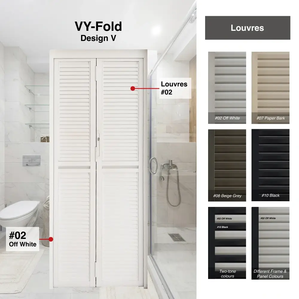 Off White 2 Panel Aluminium Folding Door (Bifold System) with Aluminium Panels Off White 2 Panel Aluminium Folding Door (Bifold System) with Recommended Aluminium Panels Colour Selection