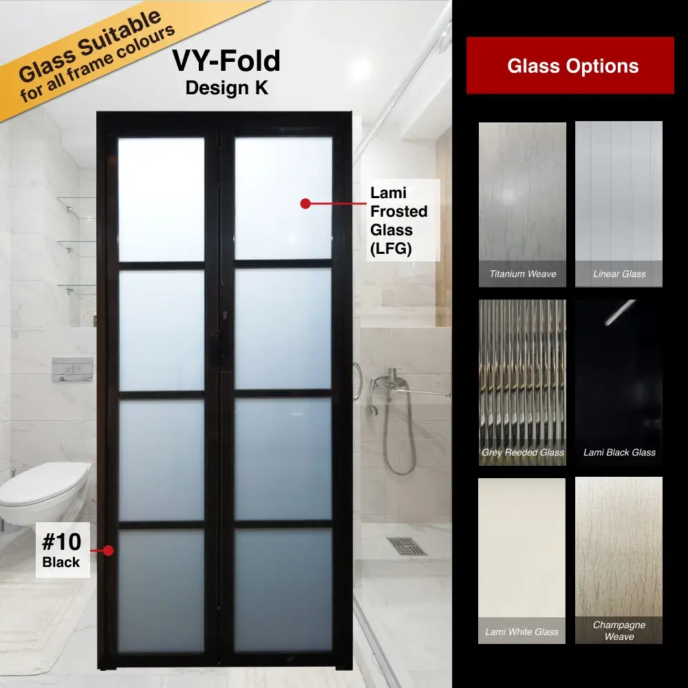 Off White 2 Panel Aluminium Folding Door (Bifold System) with Aluminium Panels Off White 2 Panel Aluminium Folding Door (Bifold System) with Recommended Aluminium Panels Colour Selection