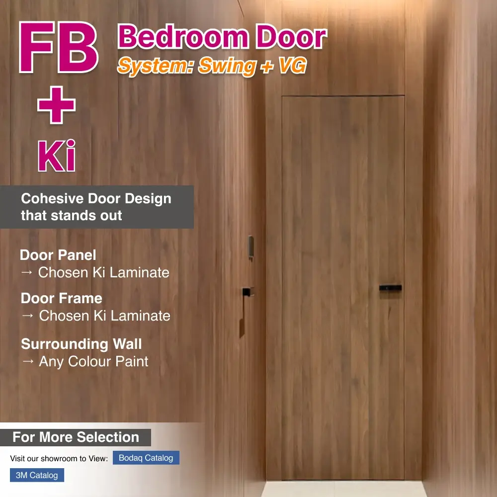 Top Hung Aluminium Framed FB (Concealed) Bedroom Door with VG Classy Invisible Hinge Swing System with KI laminate on Solid Core Wood Panel and Aluminium Door Frame Top Hung Aluminium Framed FB (Concealed) Bedroom Door with VG Classy Invisible Hinge Swing System with KI laminate on Solid Core Wood Panel and Aluminium Door Frame