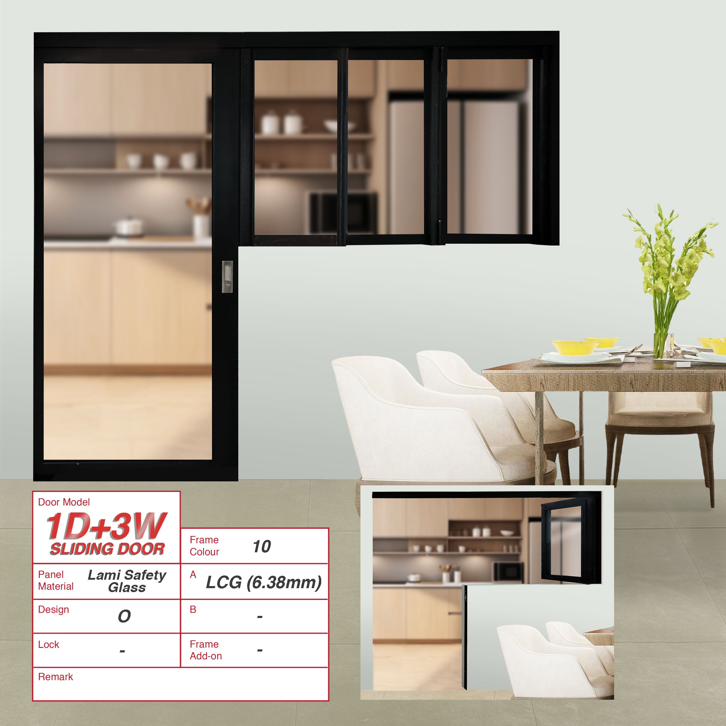 1 Door Kitchen Open Concept with Swing Door & 3 Windows