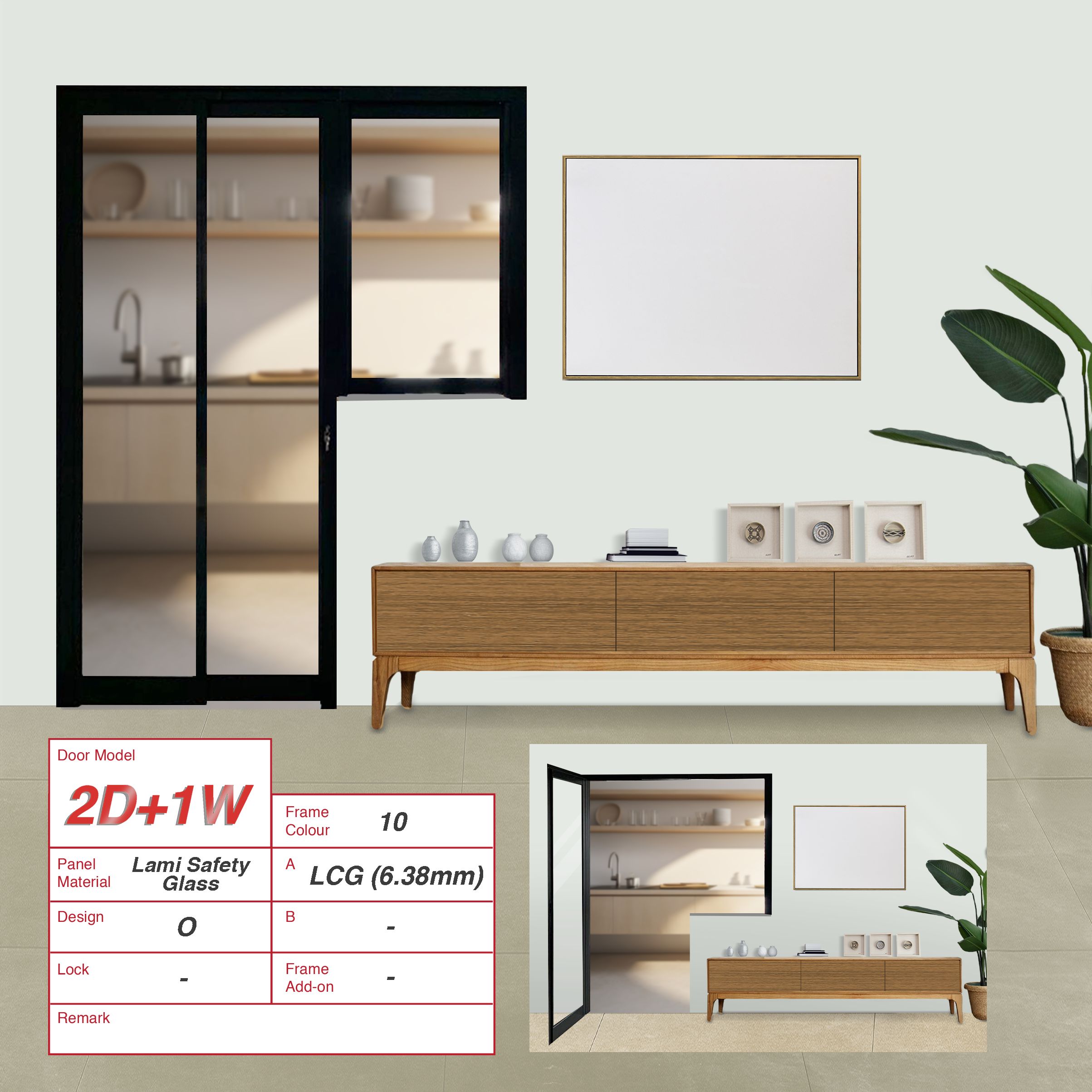 2 Door Kitchen Open Concept with Slide & Swing Door + 1 Window