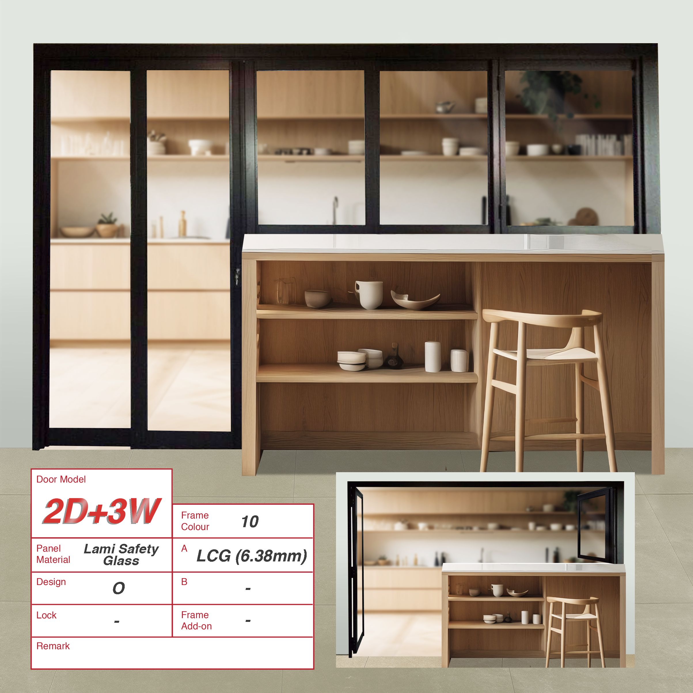 1 Door Kitchen Open Concept with Swing Door & 4 Windows