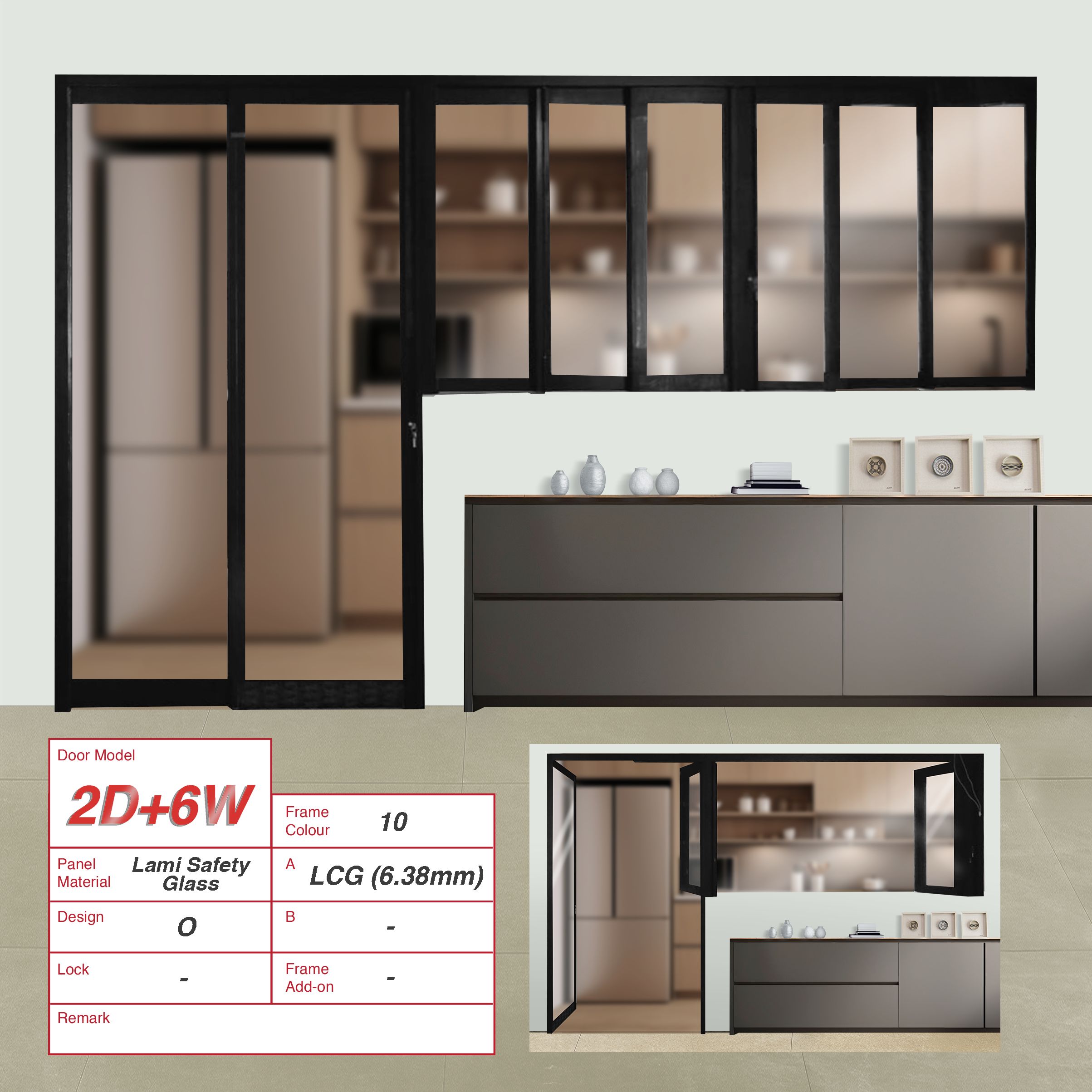 2 Door Kitchen Open Concept with Slide & Swing Door + 6 Windows