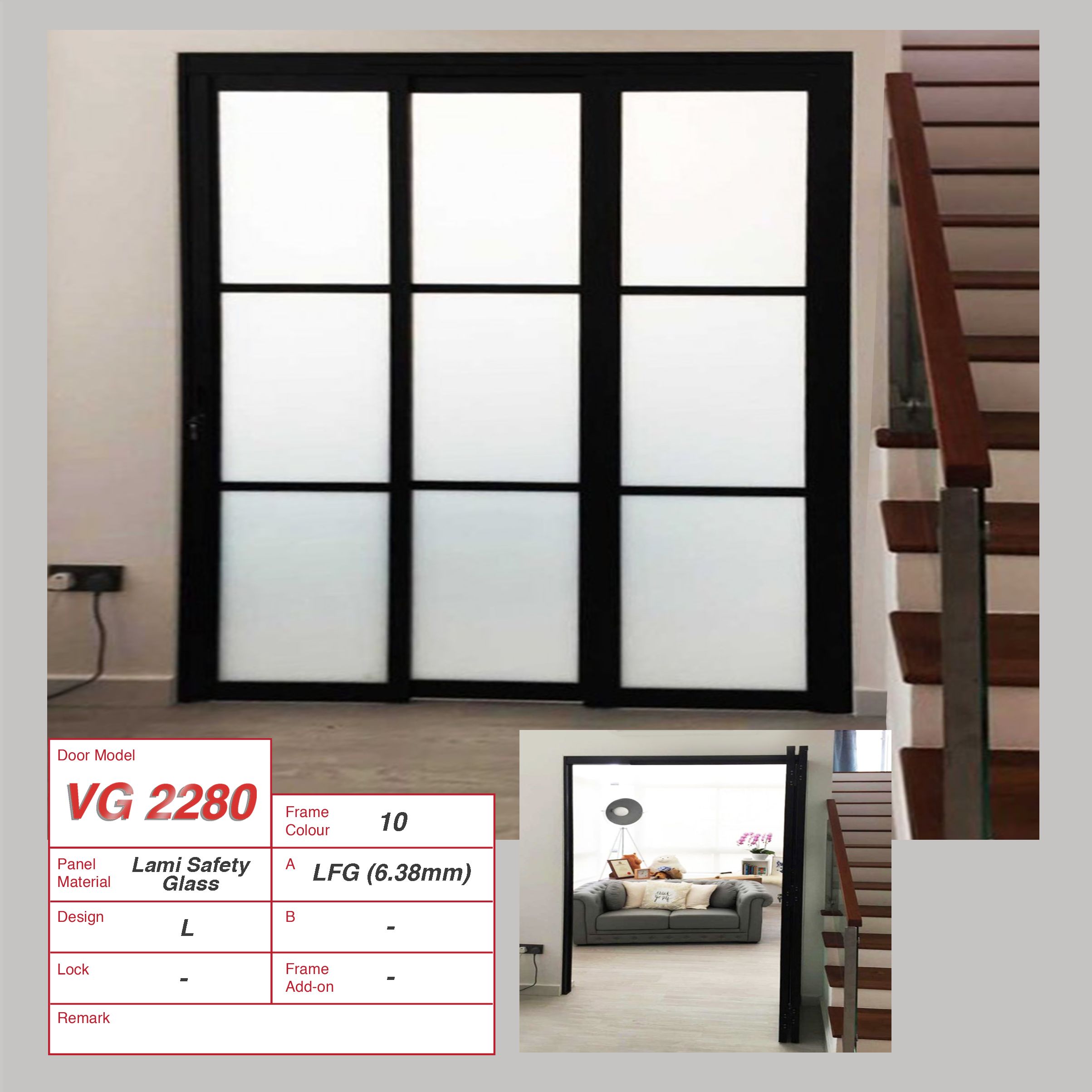 3 Panel Living Room Divider with design using lami frosted glass