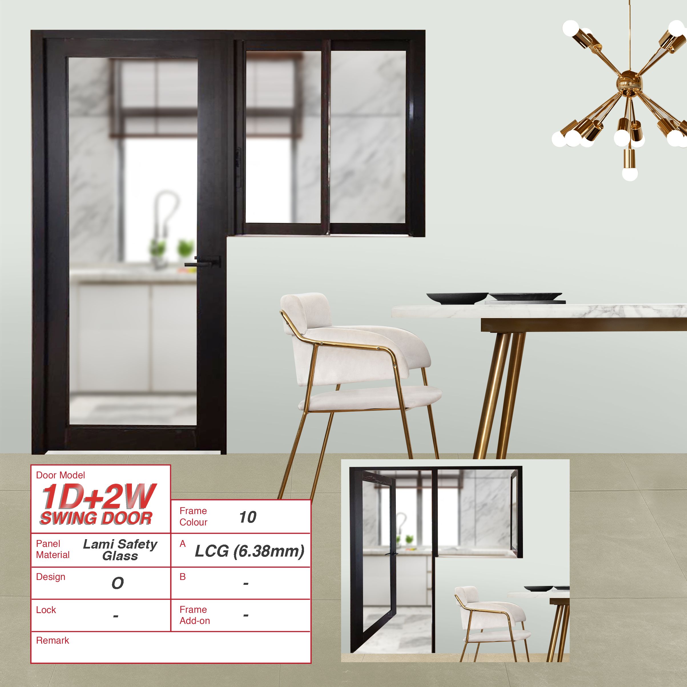 1 Door Kitchen Open Concept with Swing Door & 2 Windows