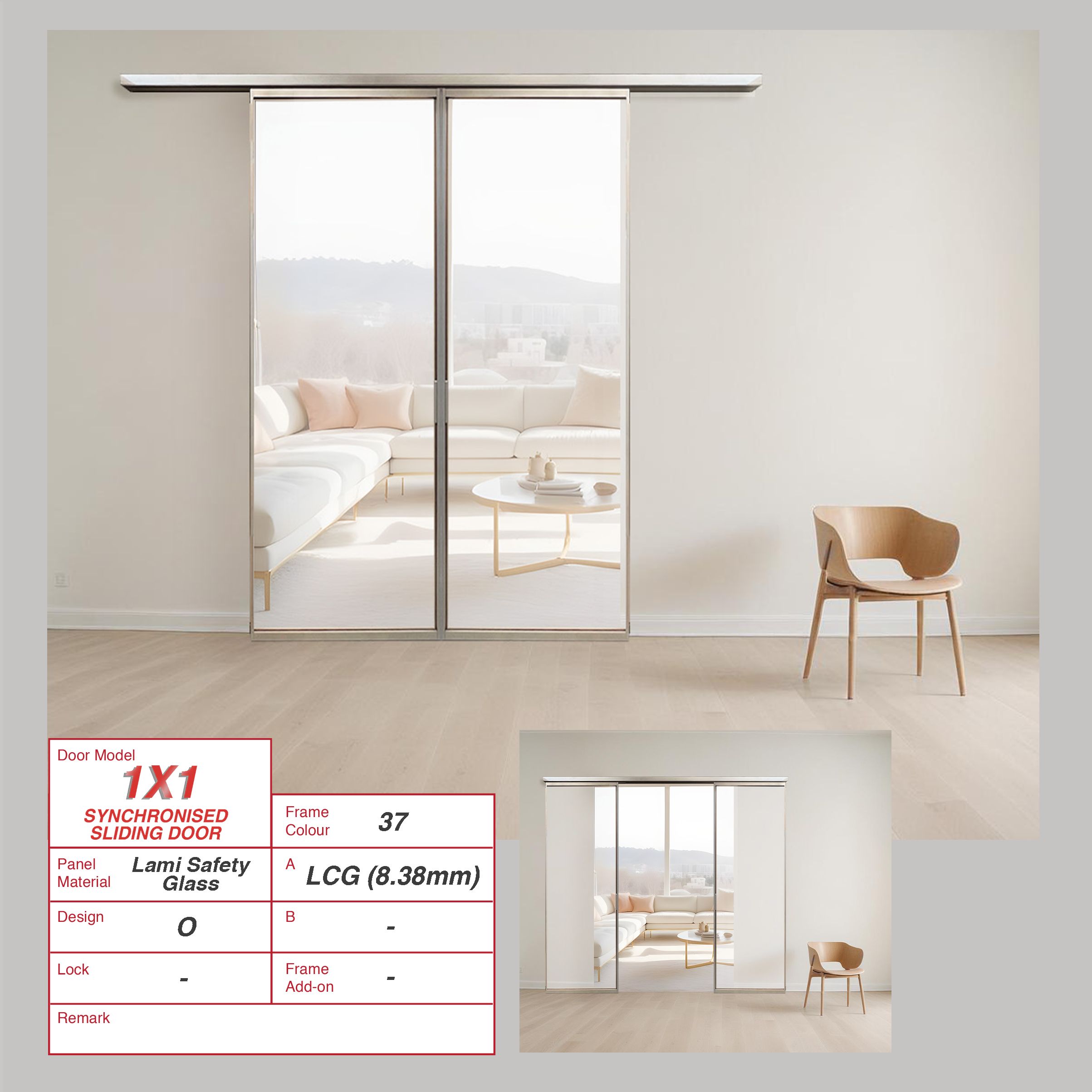 Living Room Synchronised Sliding Door with Lami Clear Glass