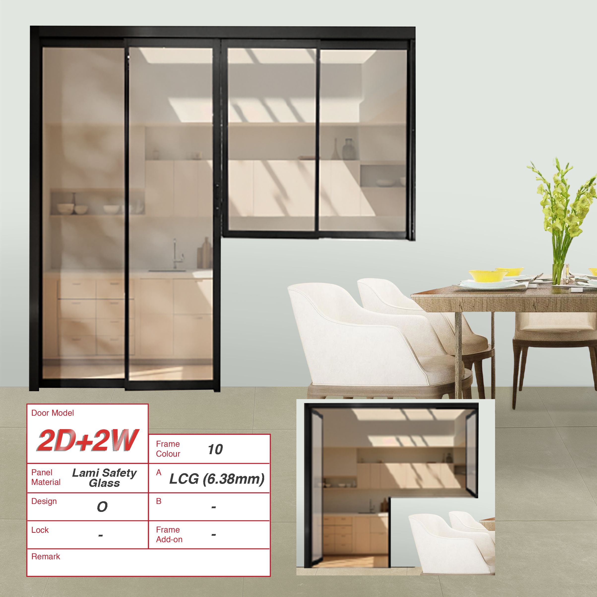 2 Door Kitchen Open Concept with Slide & Swing Door + 2 Windows