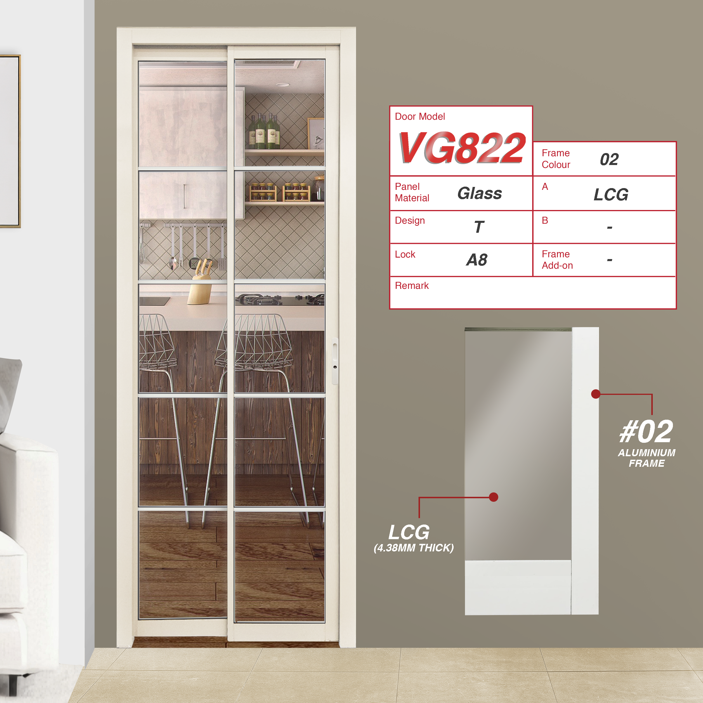 Beige Grey PD B Synchronised Double Swing Door featuring 2 metal like textured panel with arch design