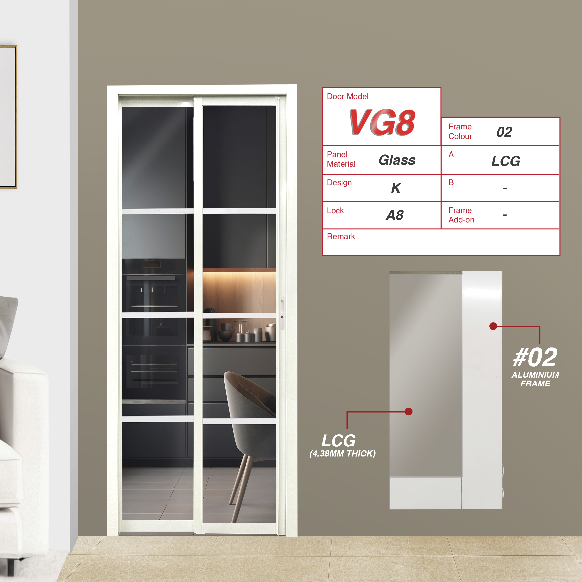 Off White PD B Synchronised Double Swing Door featuring 2 light wood pattern panel with arch design