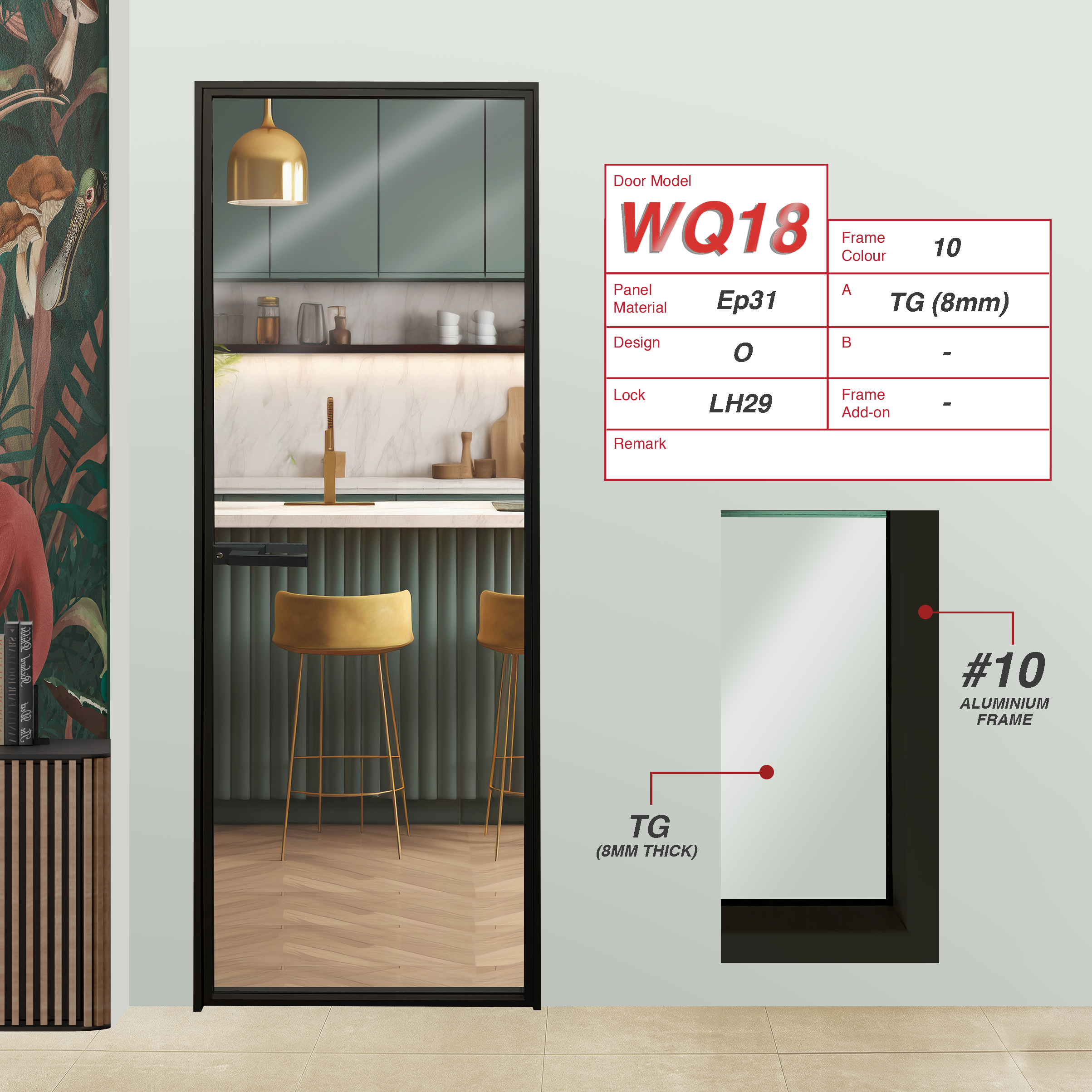 White Colour Toilet Swing Door with Q Hinge and Lami Frosted Glass Panel