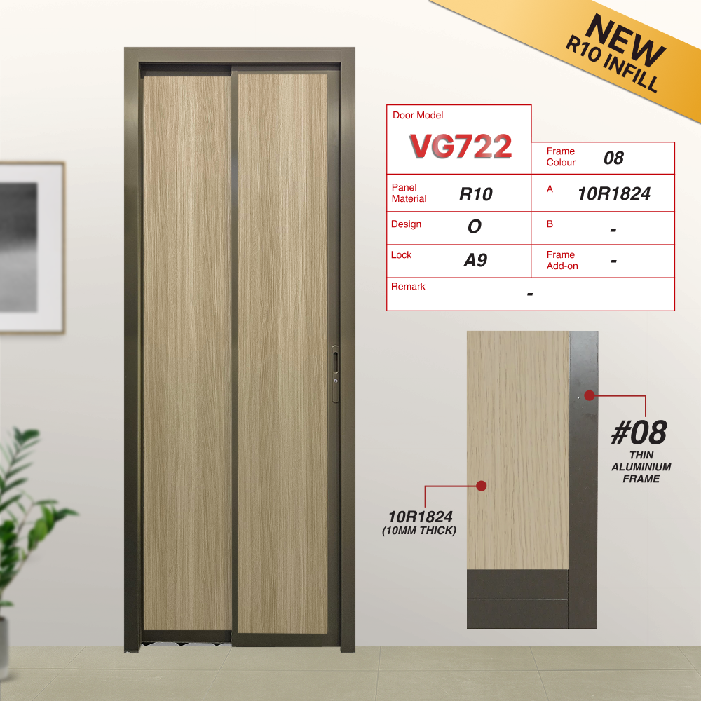 Beige Grey Slide and Swing 4.0: VG722 Slide and Swing Door Design O with 10R1824: A light beige smooth wooden aesthetic panel