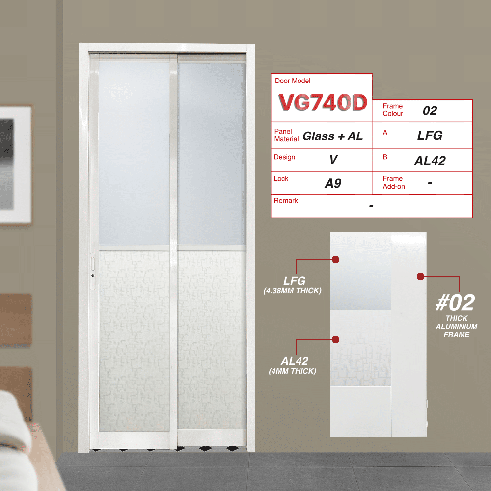 Off White Slide and Swing 4.0: VG740 Slide and Swing Door Design V with Lami Frosted Glass (LFG) AND Animal Character Picture (AL42)