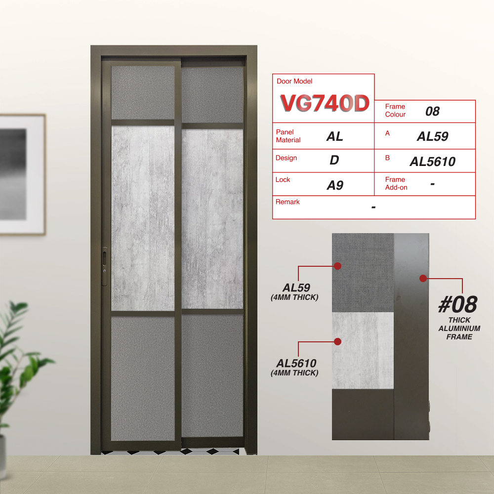 Beige Grey Slide and Swing 4.0: VG740 Slide and Swing Door Design D with Supreme Grey Cloth (AL59) and City Chic (AL5610)
