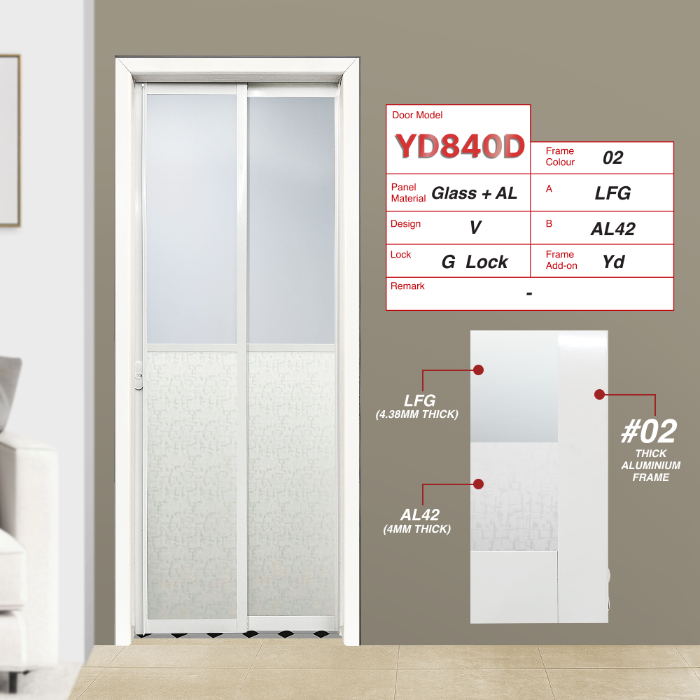 Off White Slide and Swing 4.0: YD840 Slide and Swing Door Design V with Lami Frosted Glass (LFG) AND Animal Character Picture (AL42)