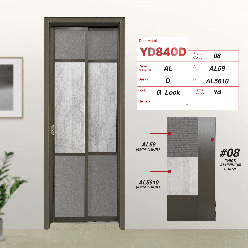Beige Grey Slide and Swing 4.0: YD840 Slide and Swing Door Design D with Supreme Grey Cloth (AL59) and City Chic (AL5610)