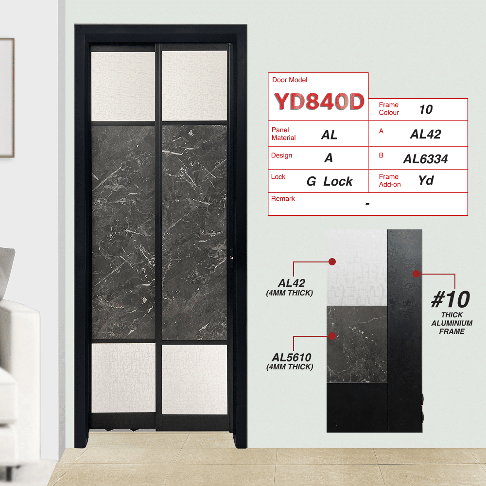Black Slide and Swing 4.0: YD840D Slide and Swing Door Design A with Animal Character Picture (AL42) and Stoffa Veneto (AL6334)