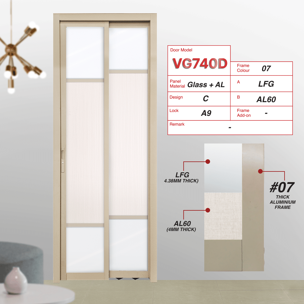 Paper Bark Slide and Swing 4.0: VG740 Slide and Swing Door Design C with Lami Frosted Glass (LFG) and Weathered Oak (AL73)