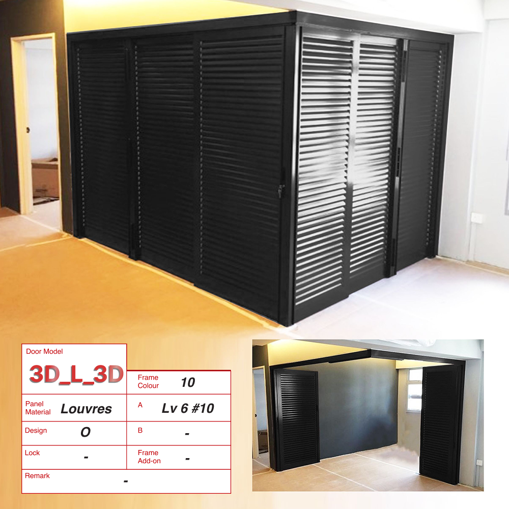 Black L-shaped 6mm Louvres Divider with No Design. Total 3 Panels + 3Panels Divider