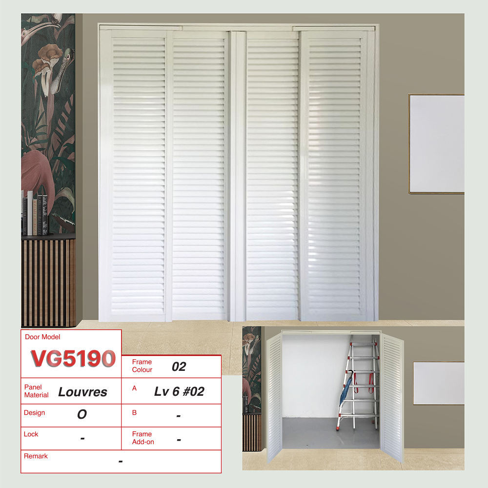 4 Panel Divider made with 2 Off White Slide & Swing Door Made with 6mm Louvres + Invisible VG Hinge