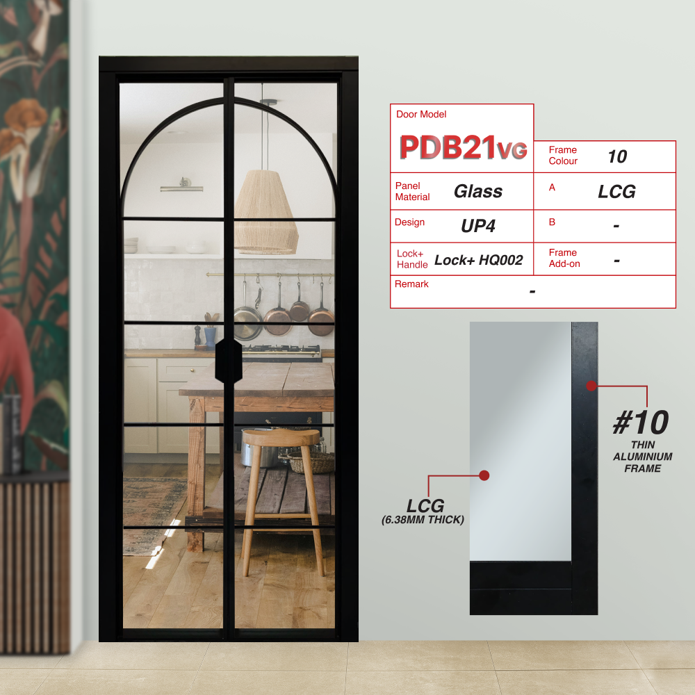 Black Synchronised Double Swing Door with VG Hinge PDB21VG Design UP4 Lami Clear Glass (LCG)