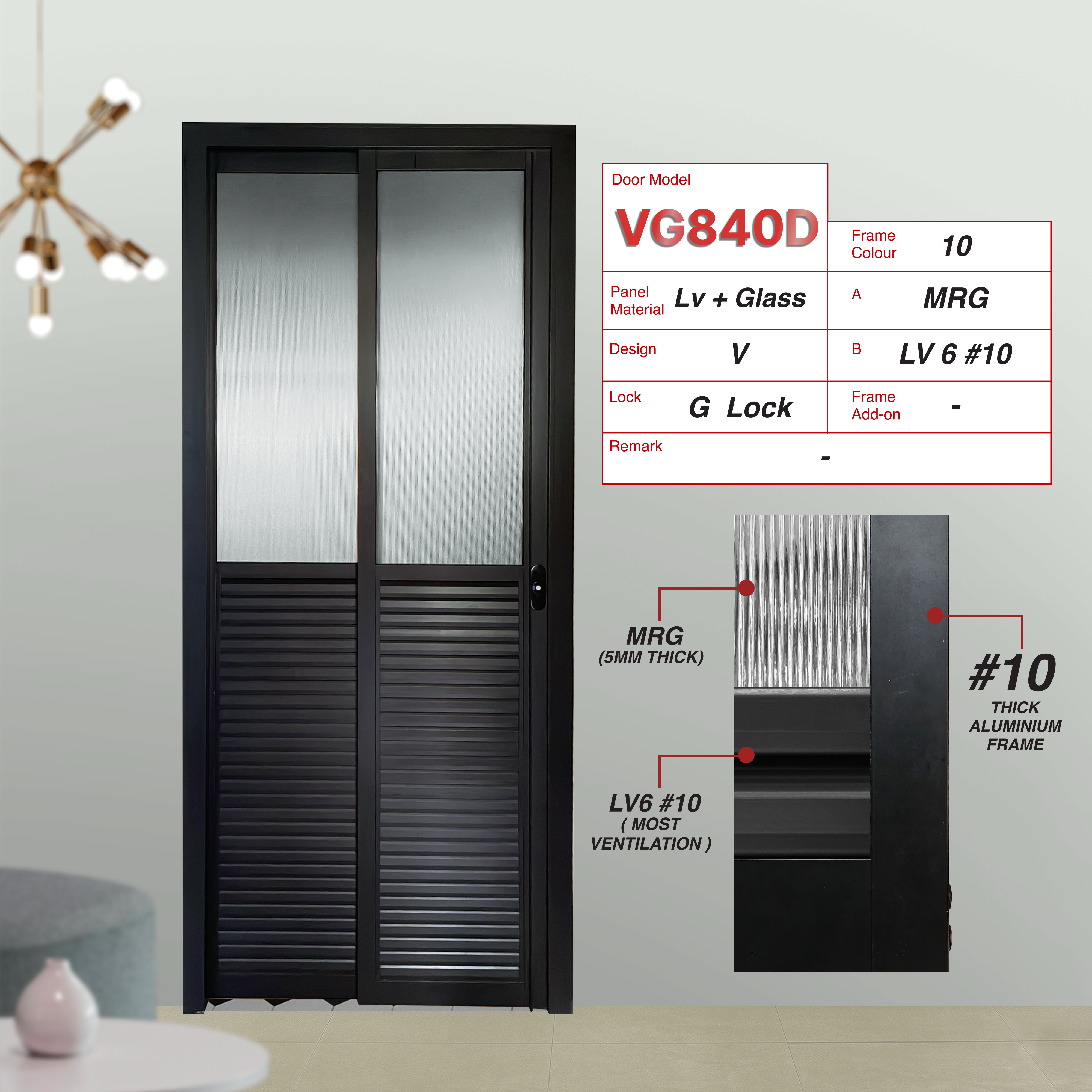 AD85 Black Slide & Swing Door Made with 0mm Louvres