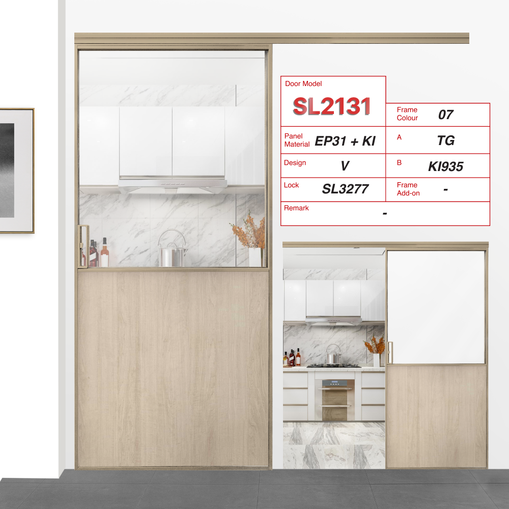 Paper Bark Top Track Sliding Door SL21-31 V with Tempered Glass (TG) and Maple (KI935)