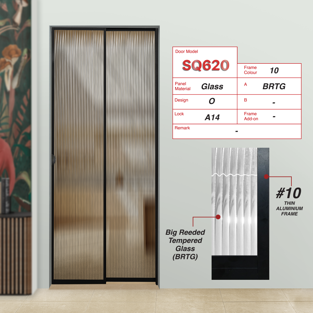 Black Slide and Swing 5.0: SQ620 Slide and Swing Door Design O with Big Reeded Tempered Glass (BRTG)