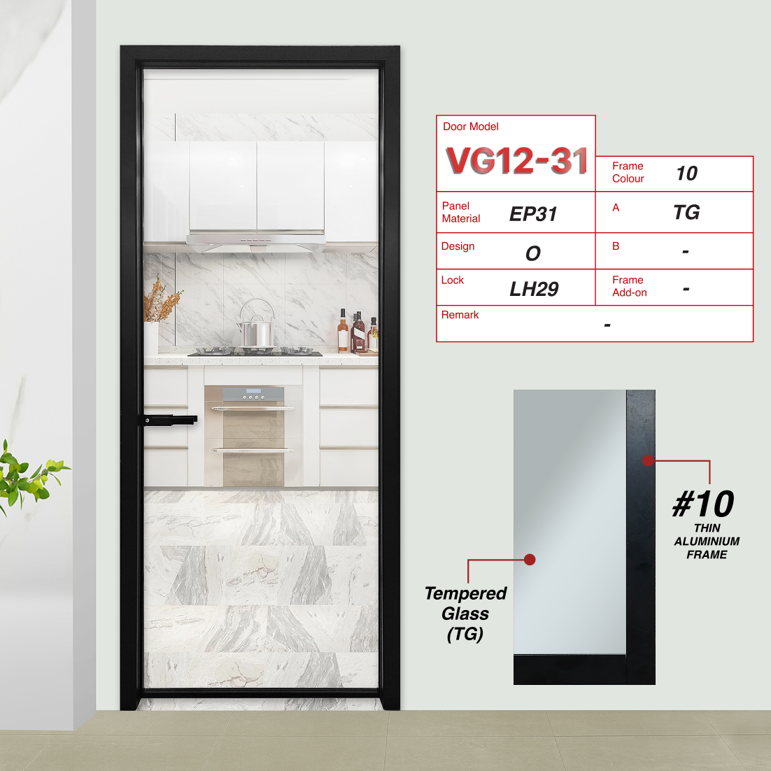 Black Classy Swing Door VG12-31 Design O with Tempered Glass (TG)