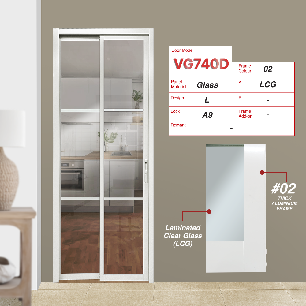 Off White Slide and Swing 4.0: VG740 Slide and Swing Door Design L with Laminated Clear Glass (LCG)