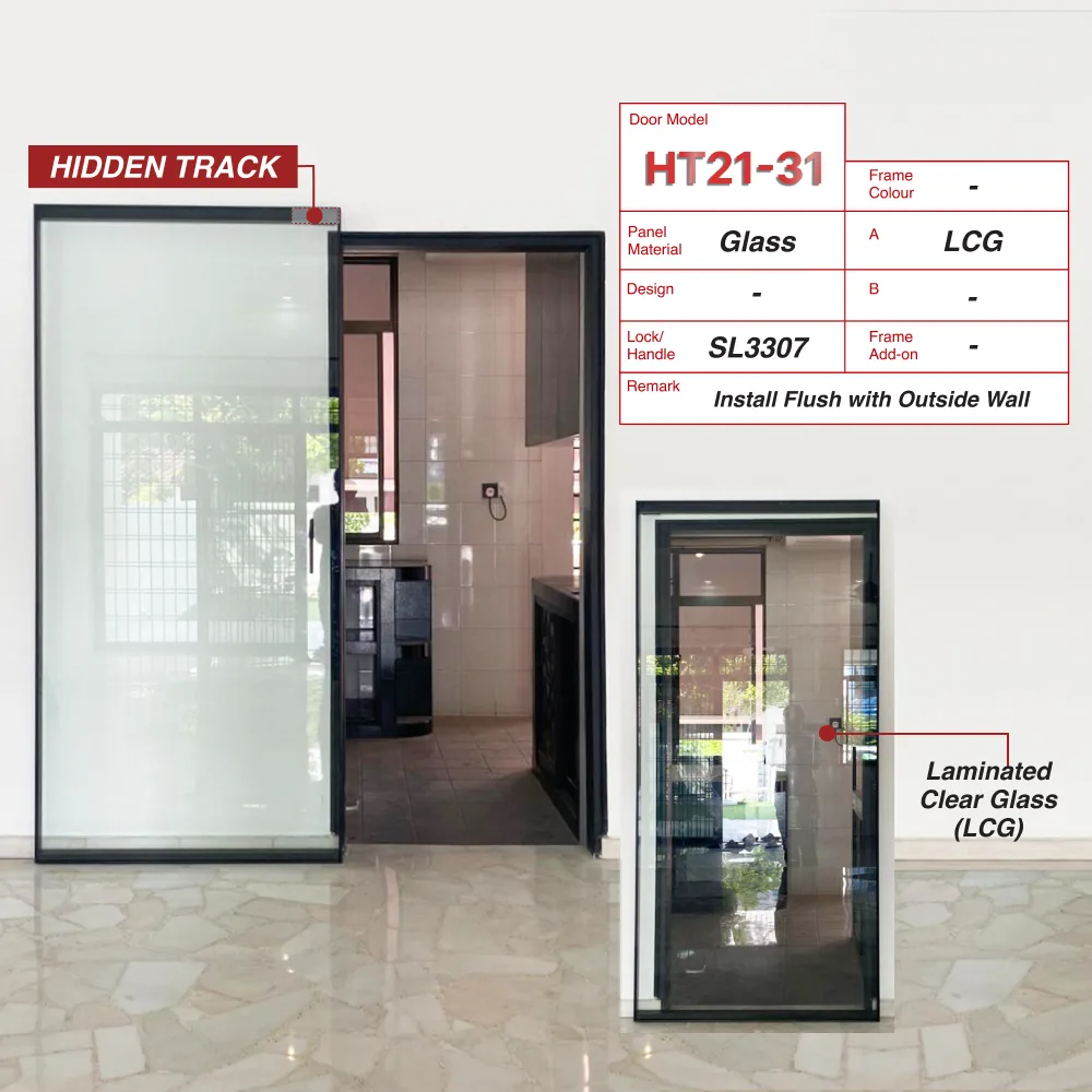 HT21-31 Hidden Track Sliding Door with Laminated Clear Glass (LCG)