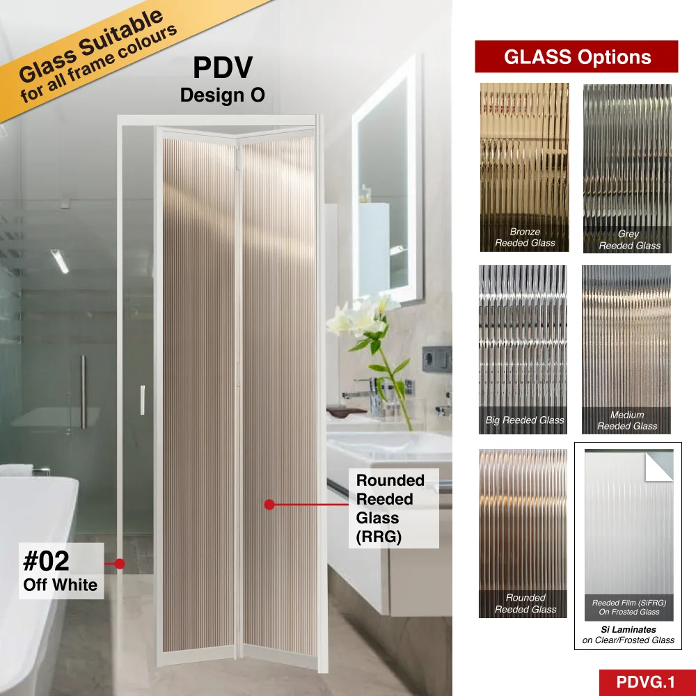 Off White 2 Panel Aluminium Folding Door (Bifold System) with Recommended Reeded Glass/ Fluted Glass Selection