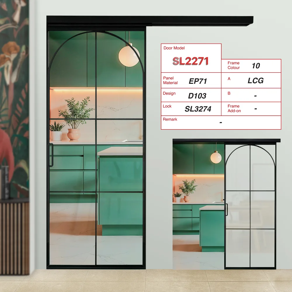 Black Top Track Sliding Door SL2271 Design D103 with Lami Clear Glass (LCG)
