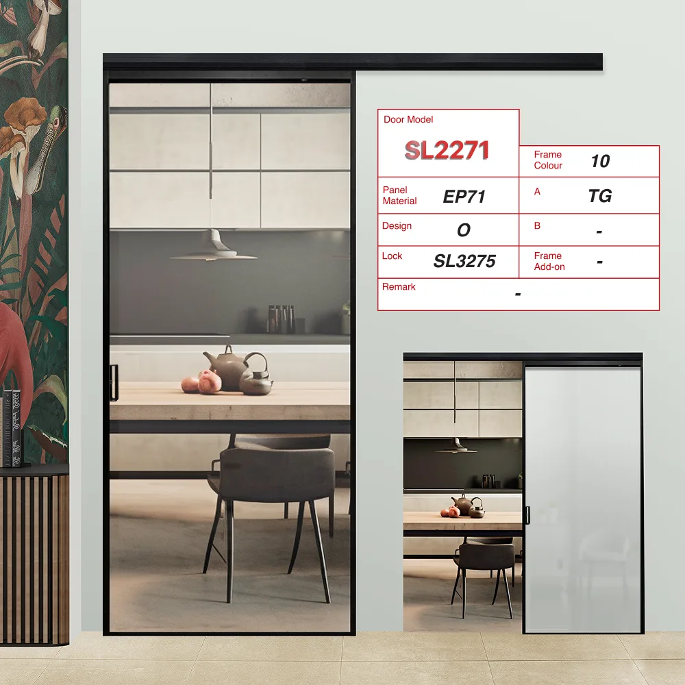 Black Top Track Sliding Door SL2271 Design O with Tempered Glass (TG)