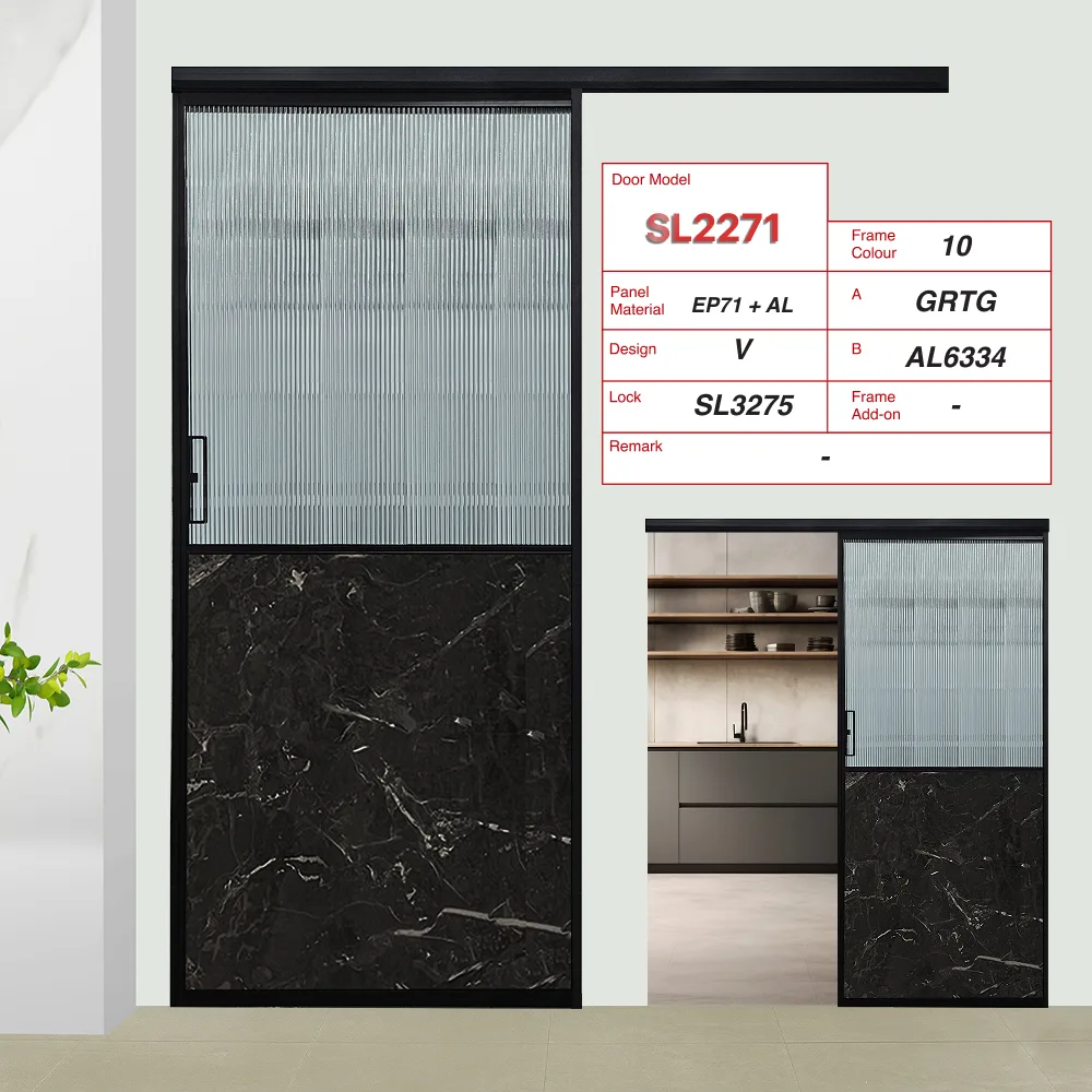 Black Top Track Sliding Door SL22EP71 Design O with Tempered Glass (TG)