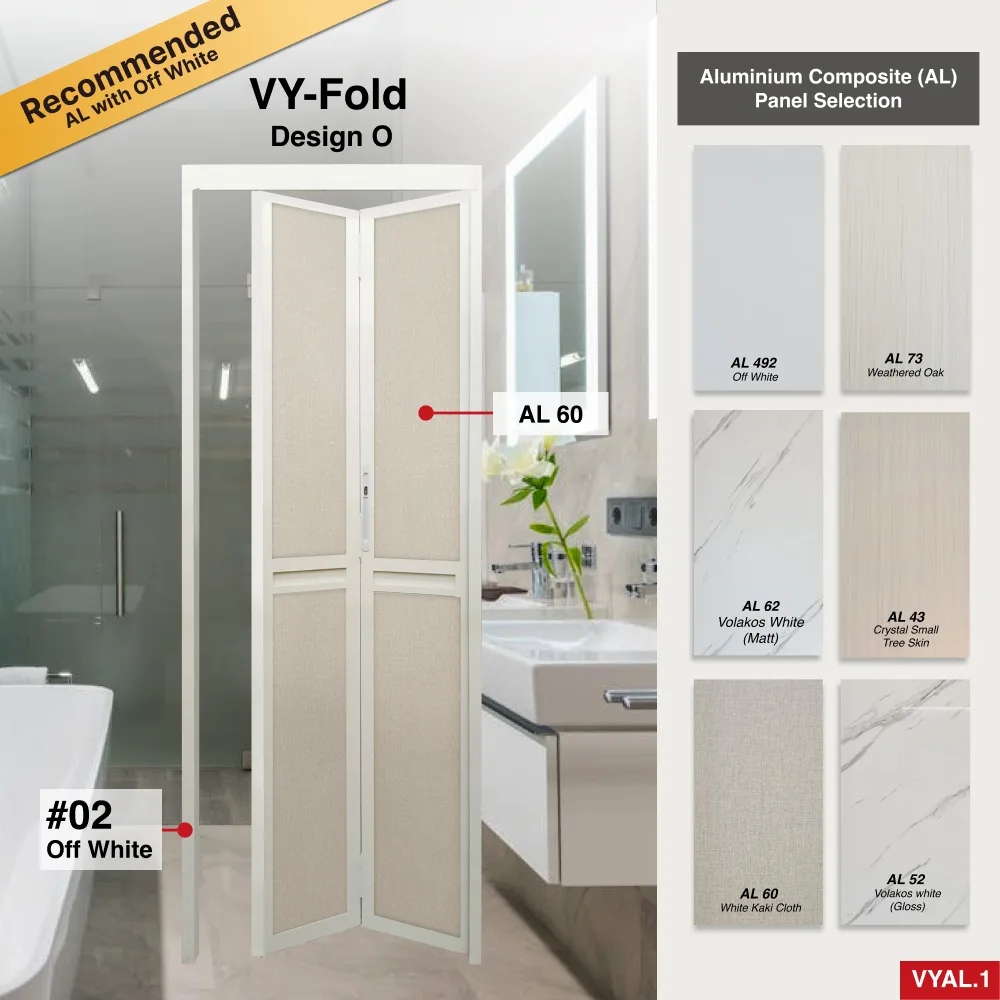 Off White 2 Panel Aluminium Folding Door (Bifold System) with Recommended Aluminium Panels Colour Selection