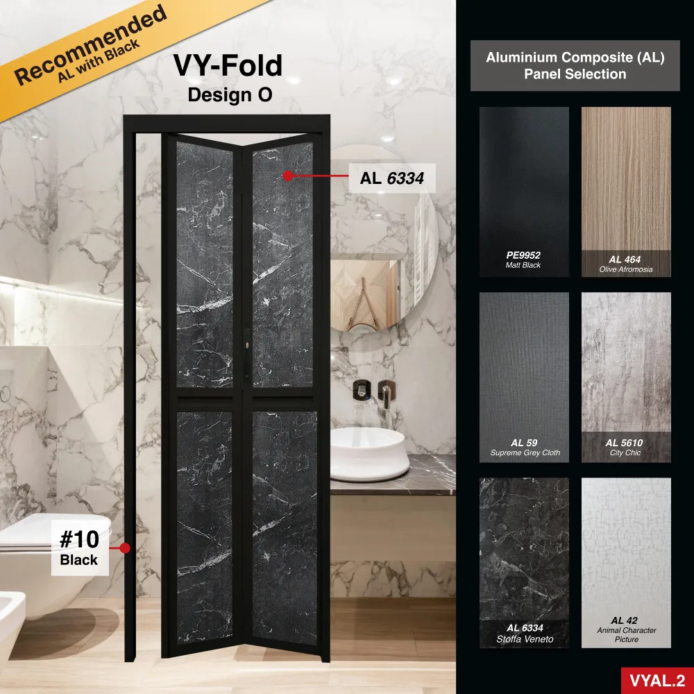 Black 2 Panel Aluminium Folding Door (Bifold System) with Recommended Aluminium Panels Colour Selection