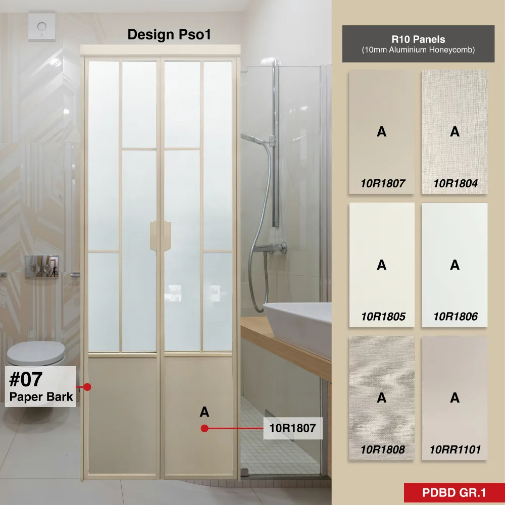 Beige Grey Synchronised Double Swing Door with VG Hinge PDB21VG Design O with 10R1812: A greyish beige smooth wooden aesthetic panel