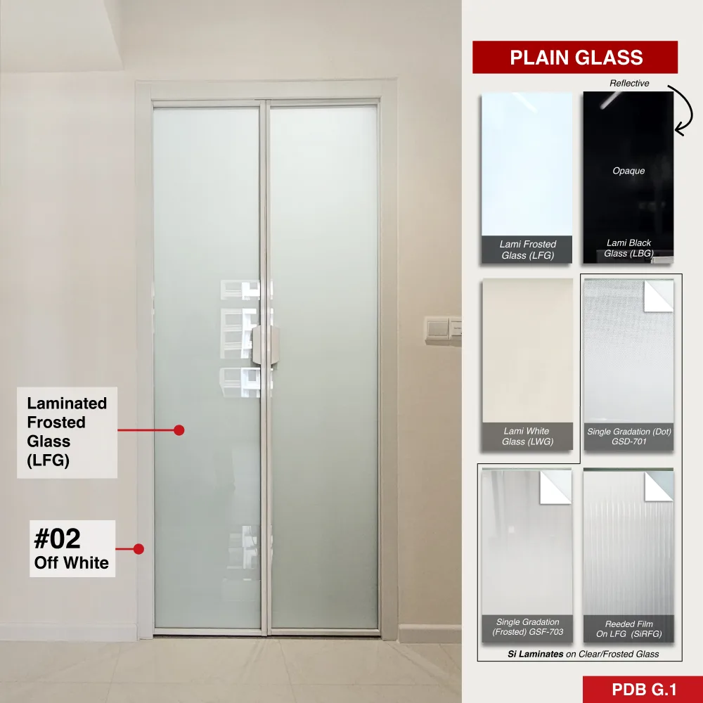 Off White Synchronised Double Swing Door with VG Hinge PDB21VG Design O with 10R1805: A white leather-like textured panel
