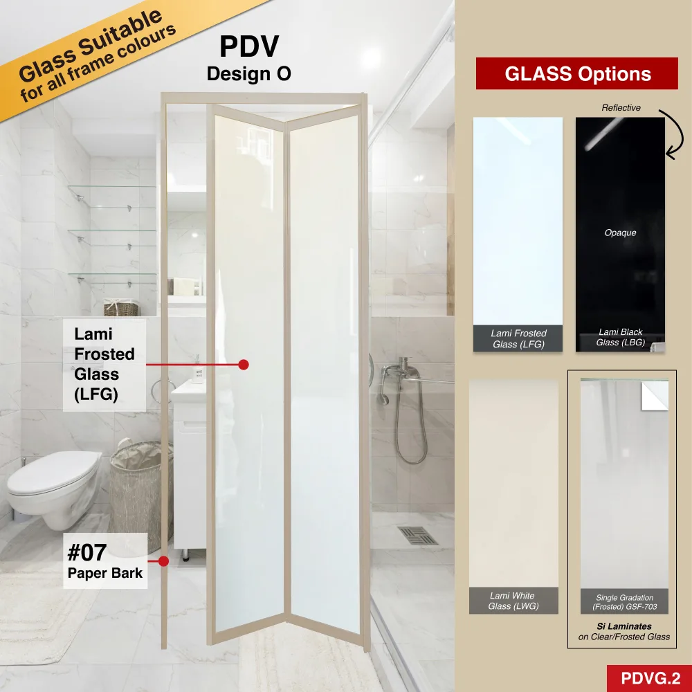 Paper Bark 2 Panel Aluminium Folding Door (Bifold System) with Recommended Frosted/Opaque Glass Selection