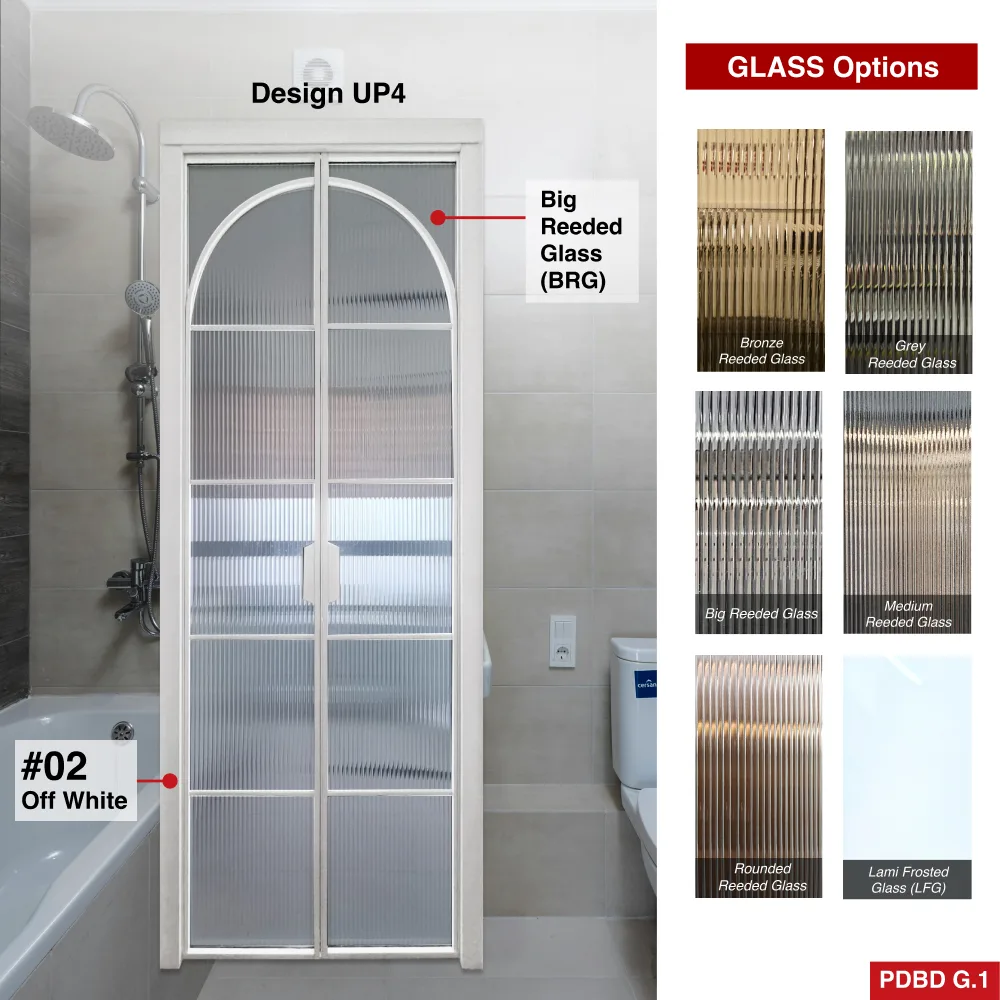 Off White Synchronised Double Swing Door with VG Hinge PDB21VG Design O with 10R1824: A light beige smooth wooden aesthetic panel