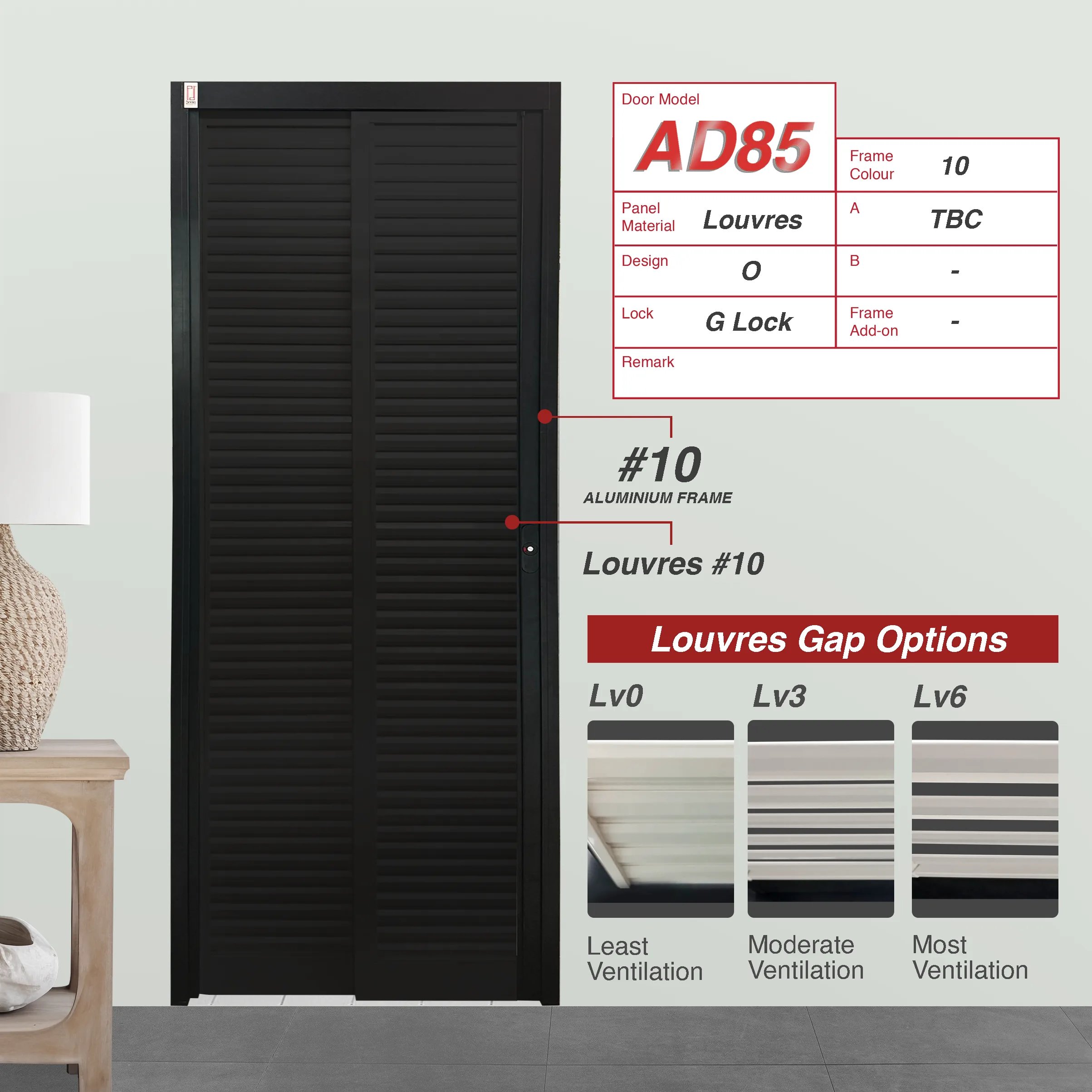 AD85 Black Slide & Swing Door Made with 6mm Louvres