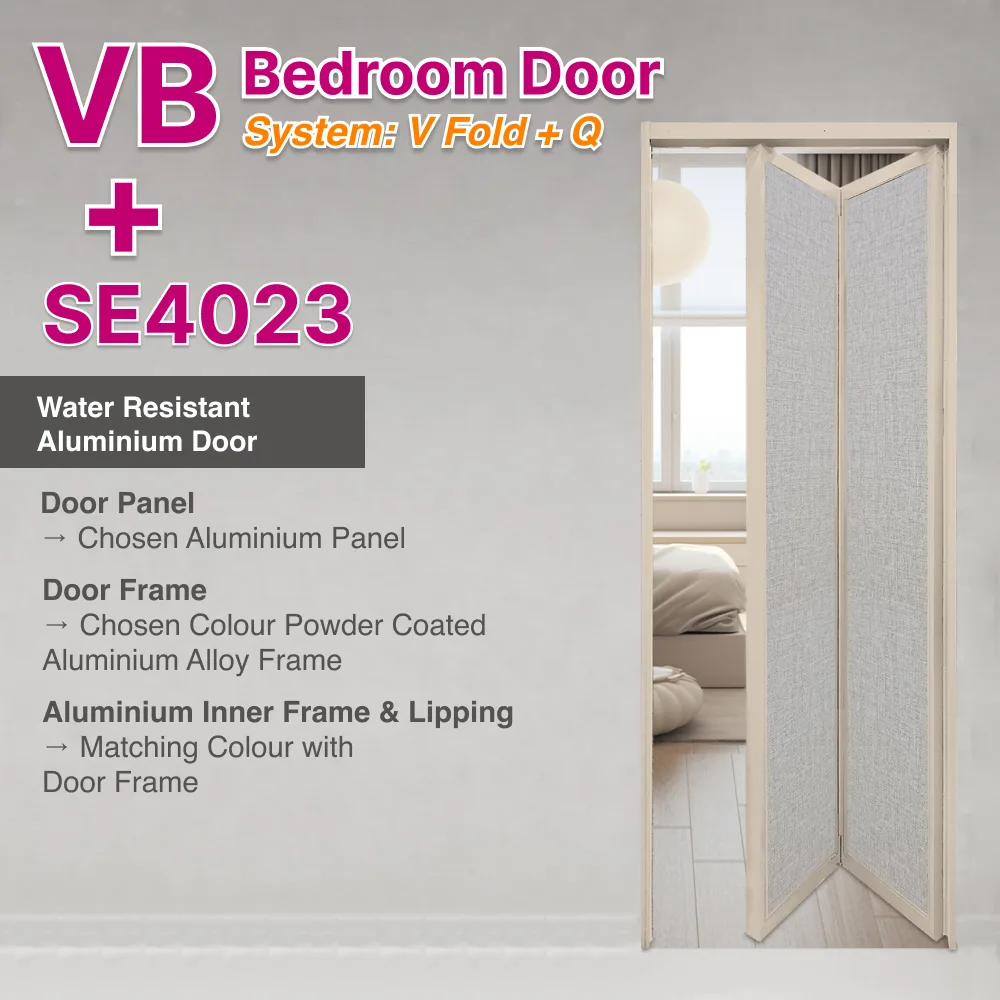 Paper Bark 2 Panel Aluminium Folding Door (Bifold System) for Bedroom with SE4023 Aluminium Panel Selection