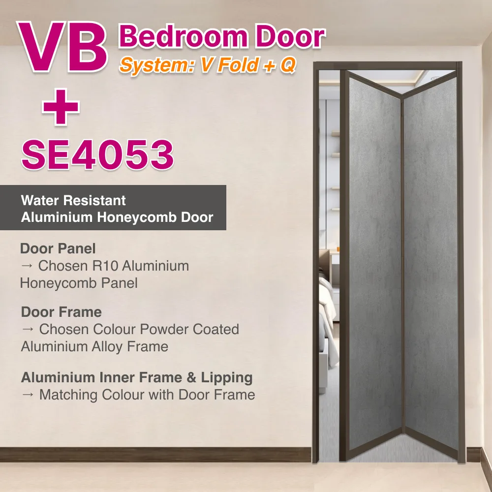 Beige Grey 2 Panel Aluminium Folding Door (Bifold System) for Bedroom with SE4053 Aluminium Honeycomb Panel Selection