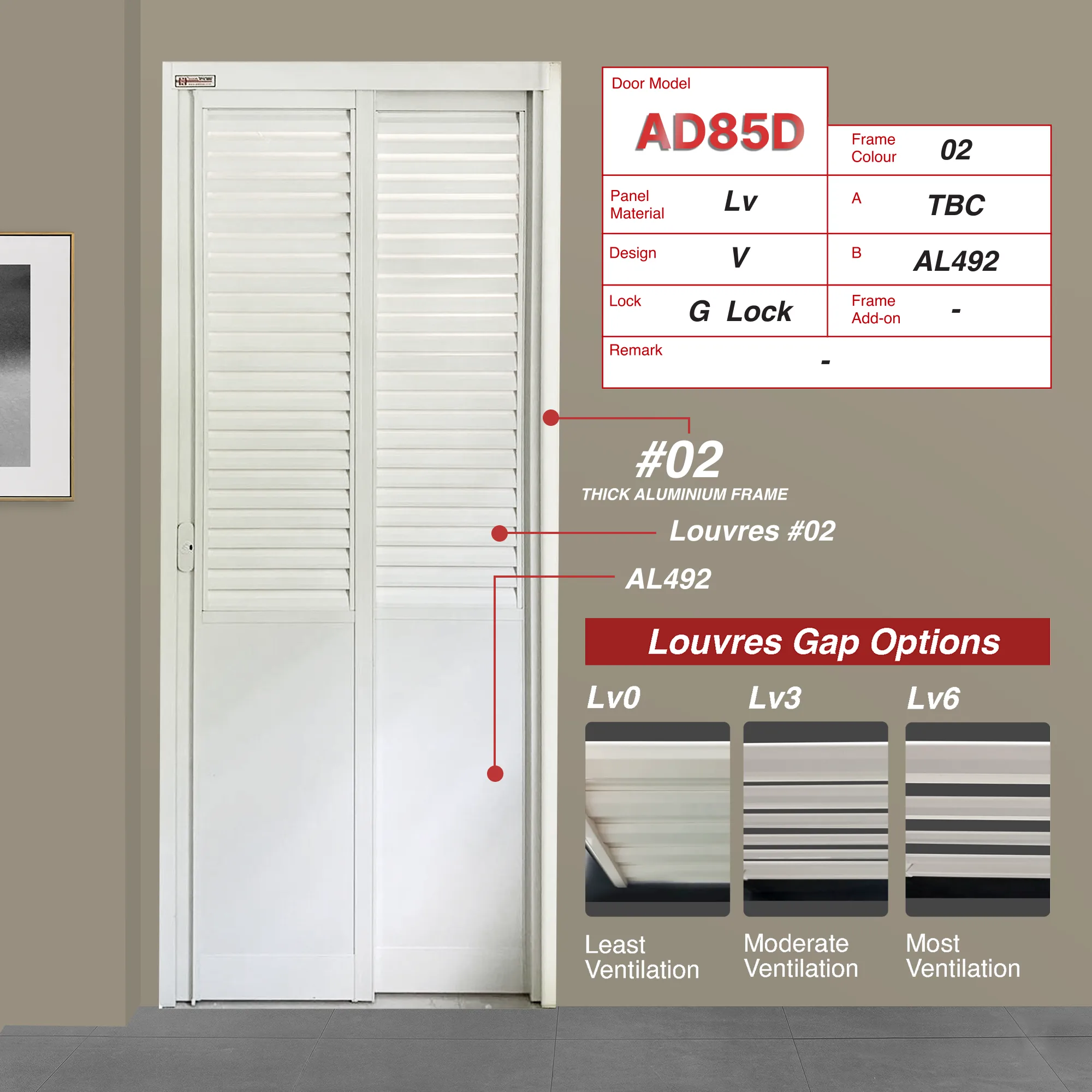 Off White Slide and Swing 3.0: AD85 Design V with White Louvres that has moderately compact blade arrangement and Off White (AL492)